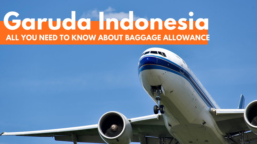 Garuda Indonesia baggage allowance guide banner featuring an airplane taking off.